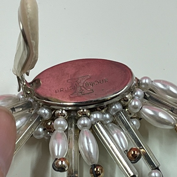 Vintage Designer Beaded Sunburst Clip On Earrings - Picture 6 of 7